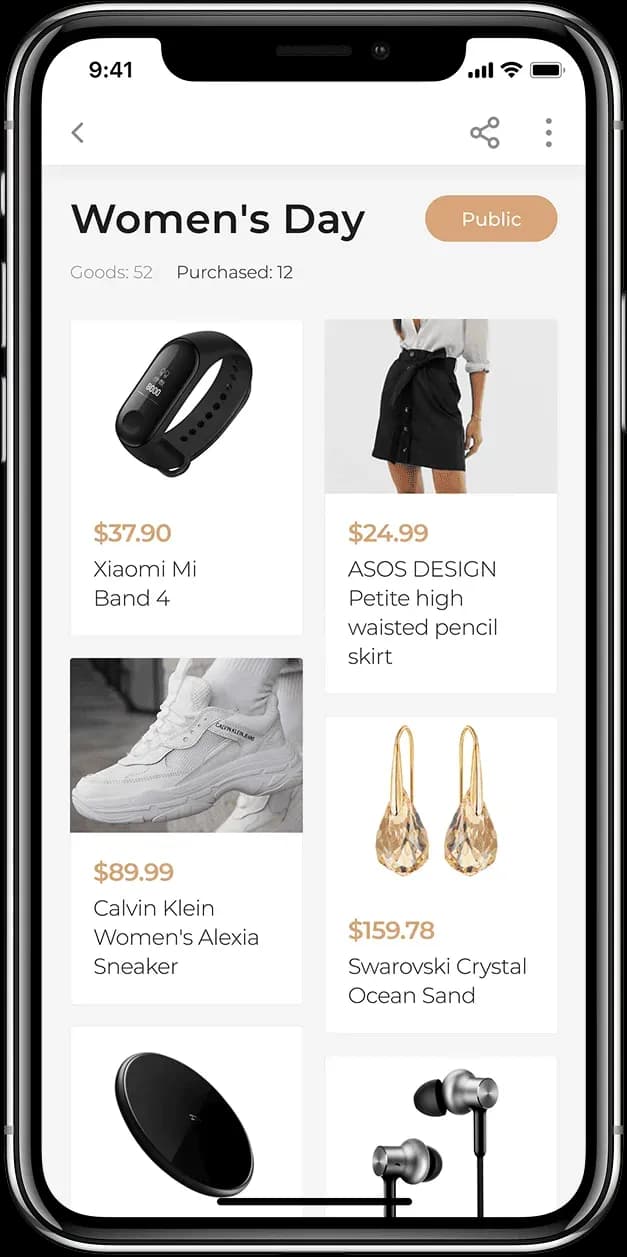 Mobile app shopping screen for Women's Day sale