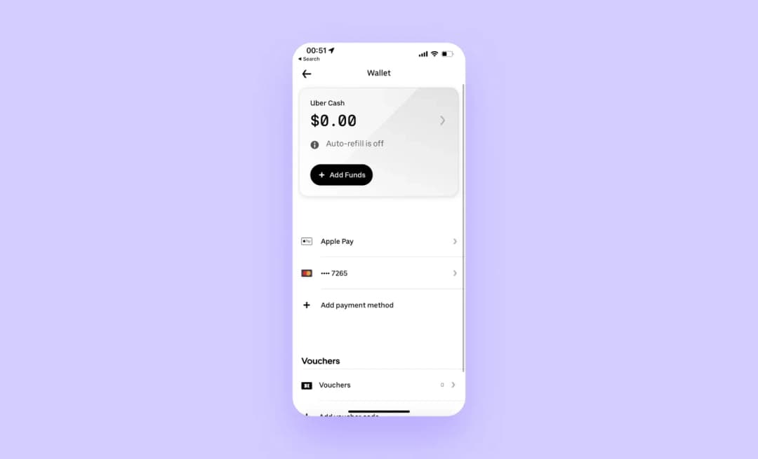 Uber Cash to pay specifically in the app