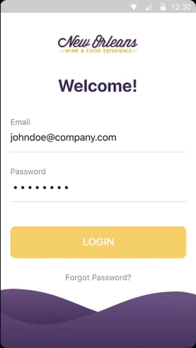 Mobile app login screen