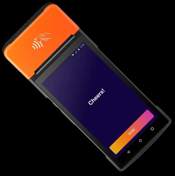 Payment processing device with a cheerful message
