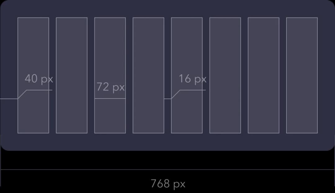 UI design layout with spacing dimensions