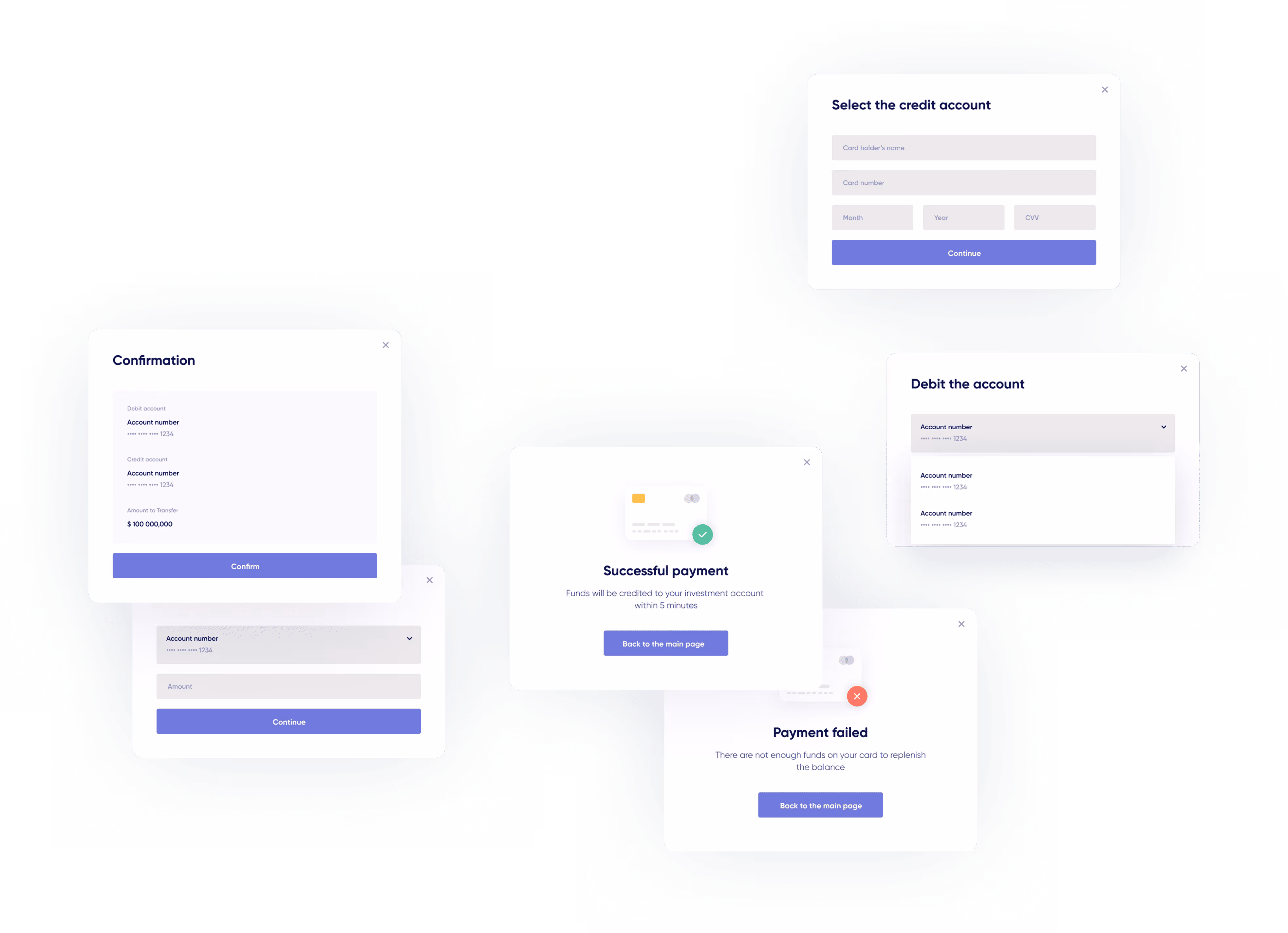 Payment processing UI screens