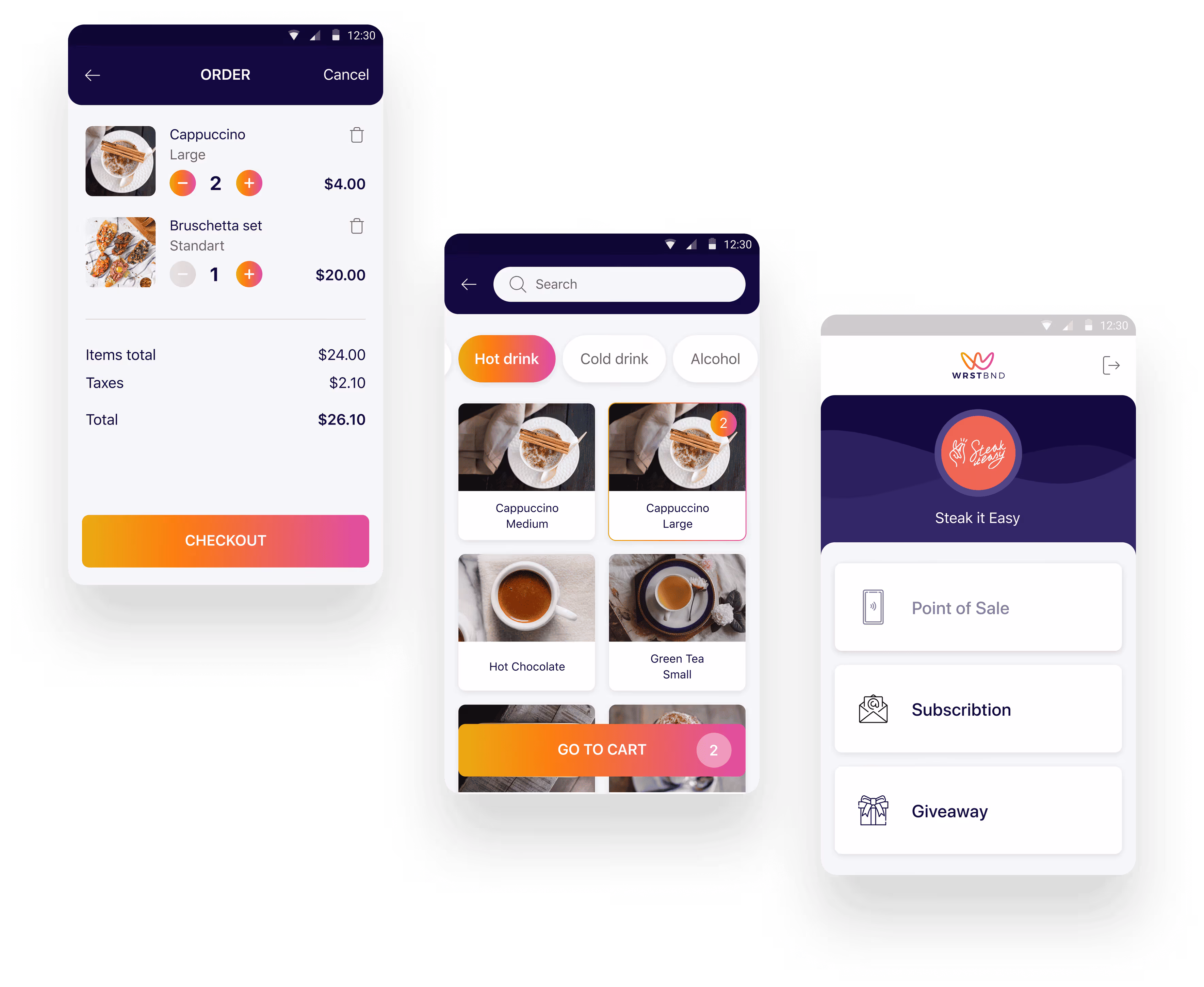 Mobile app food ordering interface