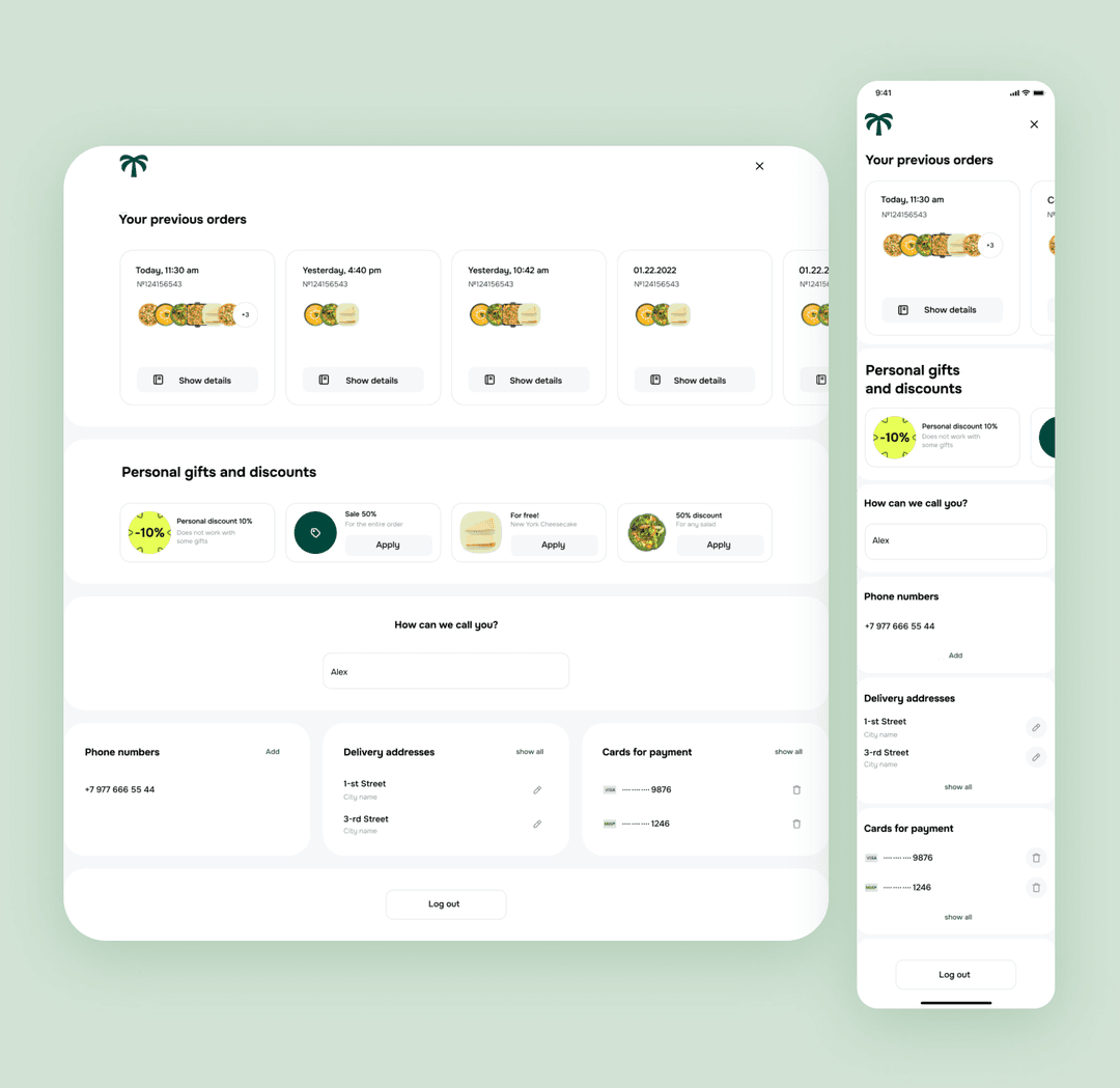Account in web and mobile app
