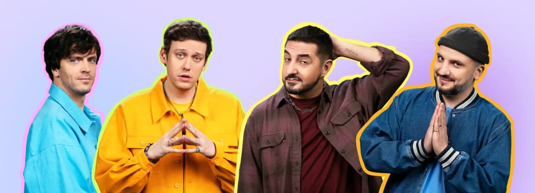 Portrait of four men with colorful backgrounds