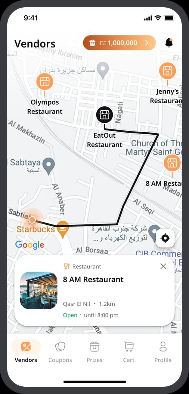 Mobile app vendor selection screen with map