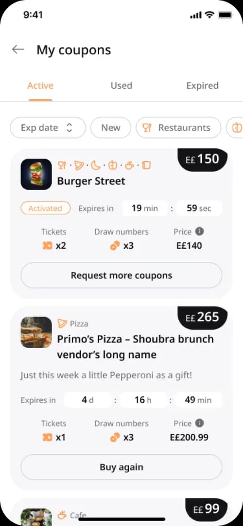 Mobile app coupons screen showing active offers