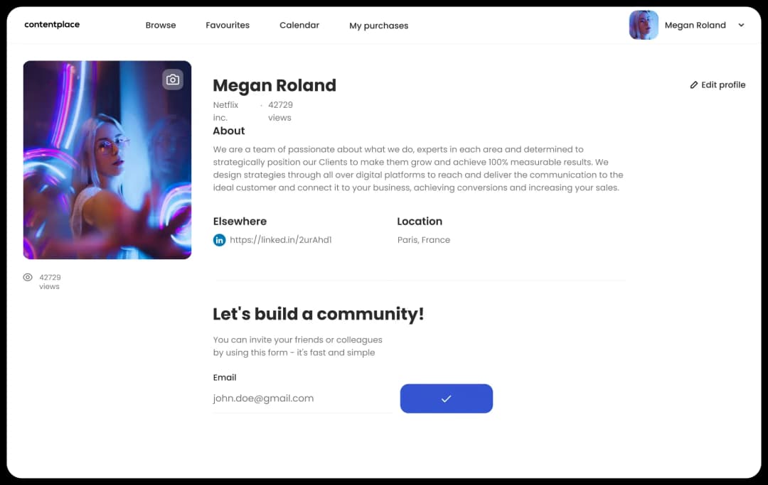 Profile of Megan Roland on Contentplace