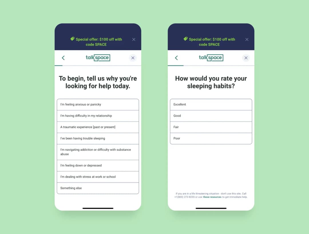 Talkspace onboarding questionnaire