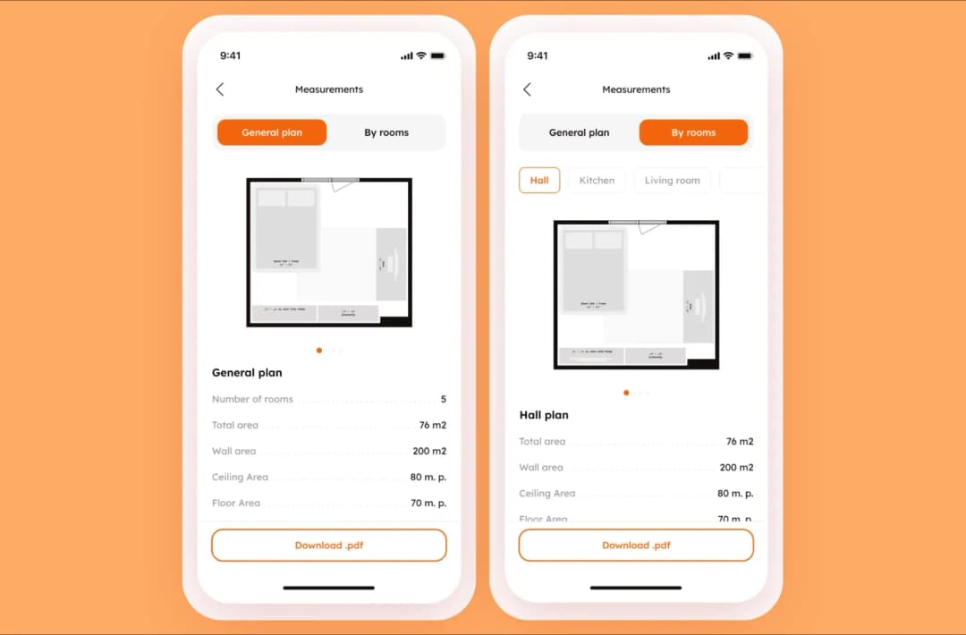 Screenshots with measurements of the room