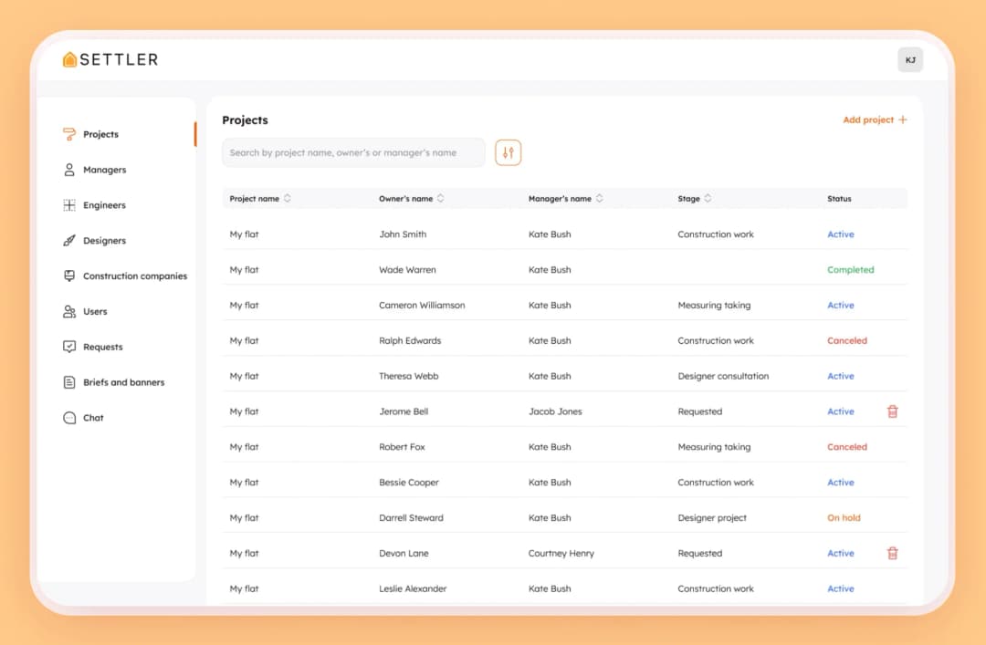 Administrative panel screenshot