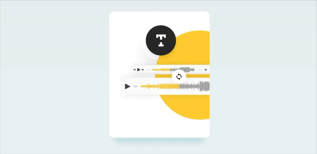 Audio player interface with two waveform tracks and a sync button for comparing versions