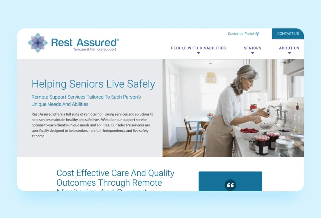 Example of healthcare user experience design: main page of Rest Assured