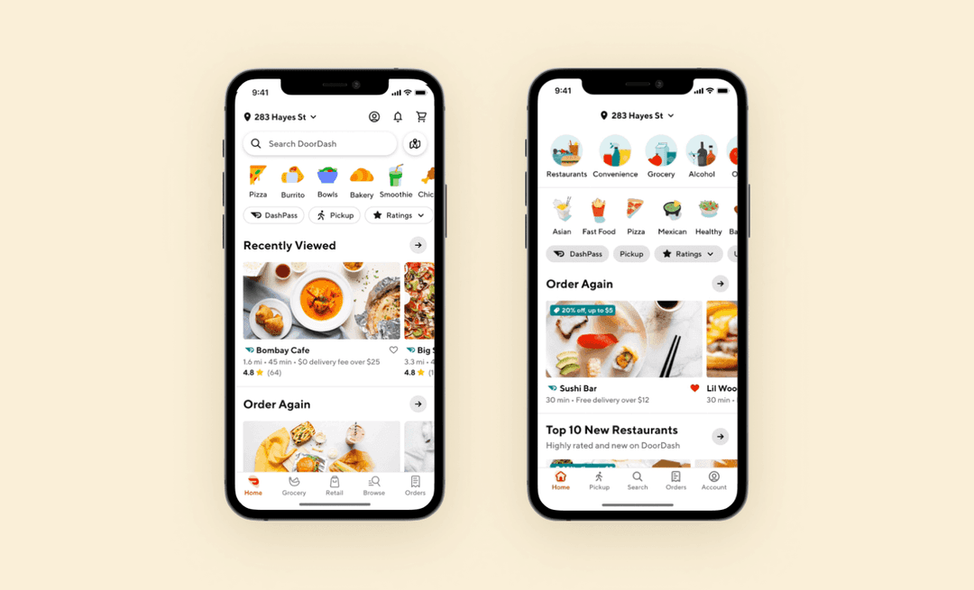 Top menu - DoorDash