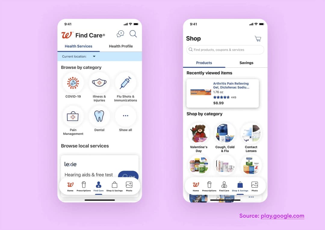 Walgreen app interface