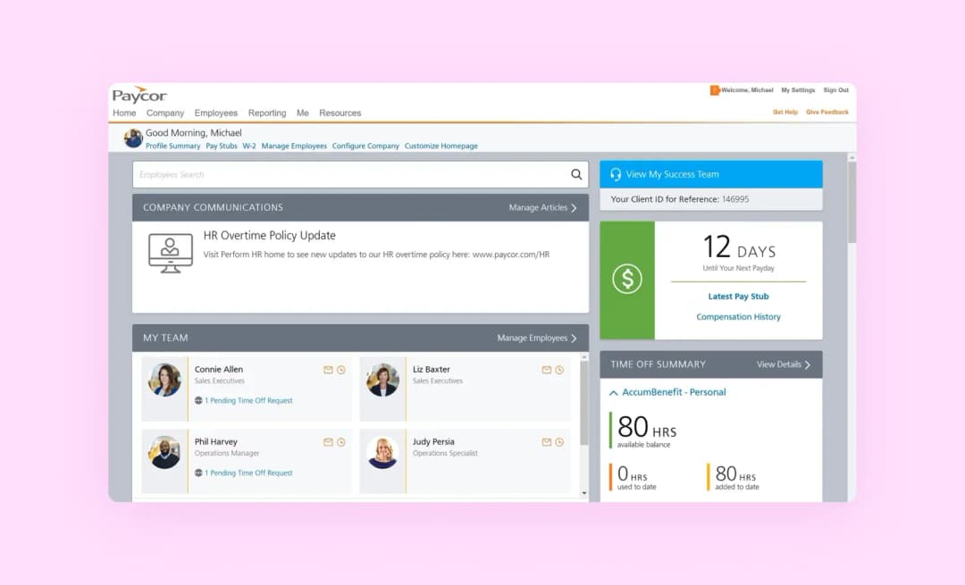 Paycor screenshot