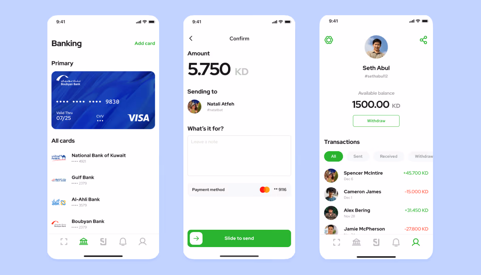 screens from the KEM payment app