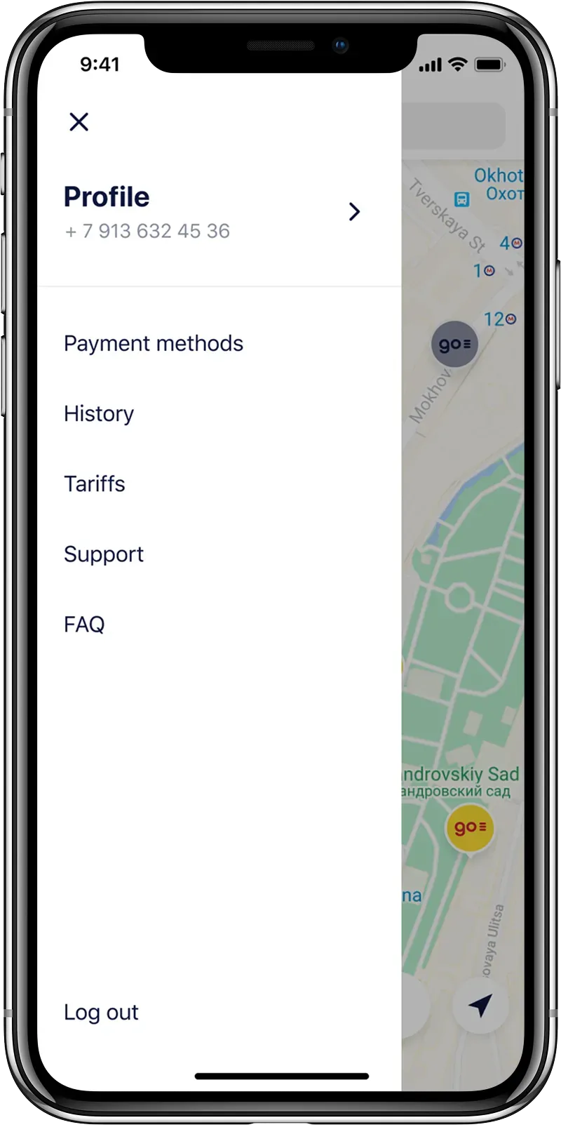 Mobile app profile screen with menu options