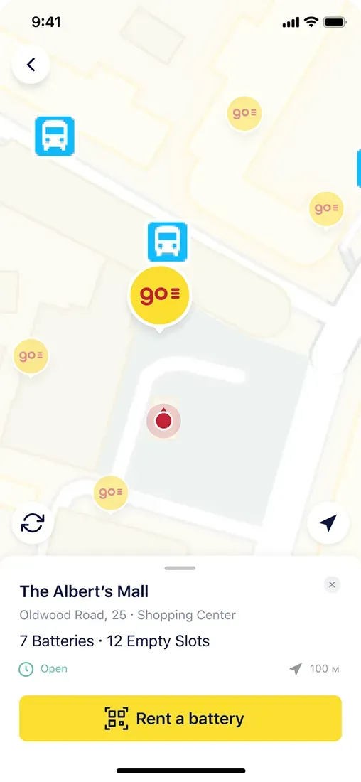 Battery rental location map screenshot