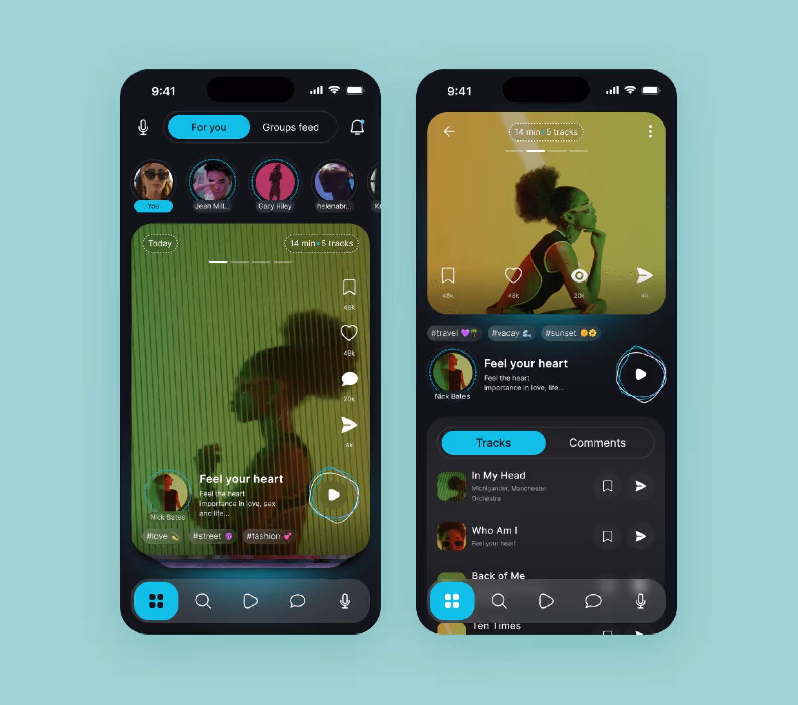 screens of a design prototype for the Voxtox streaming app designed by Purrweb