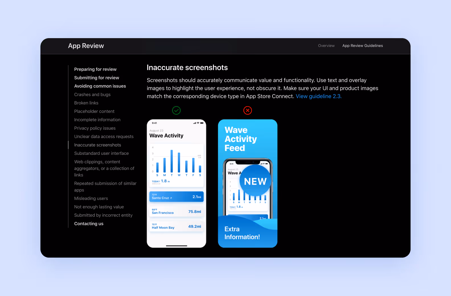 page on developer.apple.com listing the Apple App Store publishing guidelines for app developers