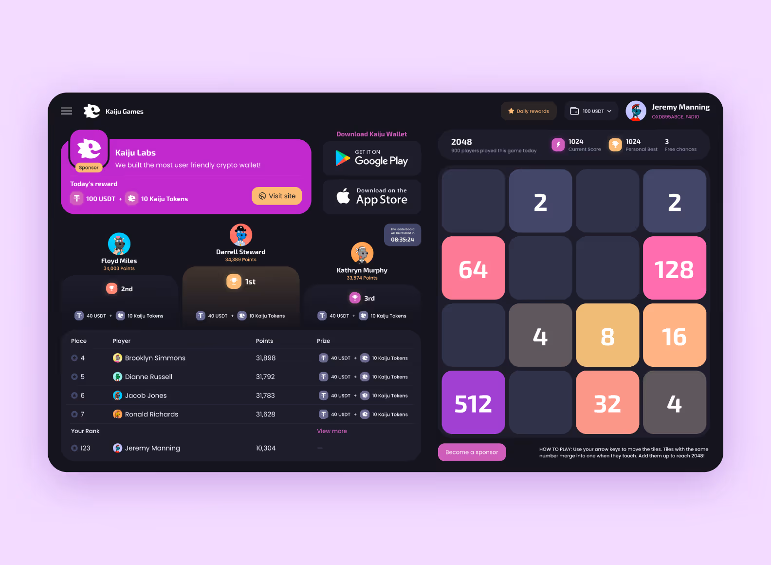 “2048” game design for cryptocurrency wallet