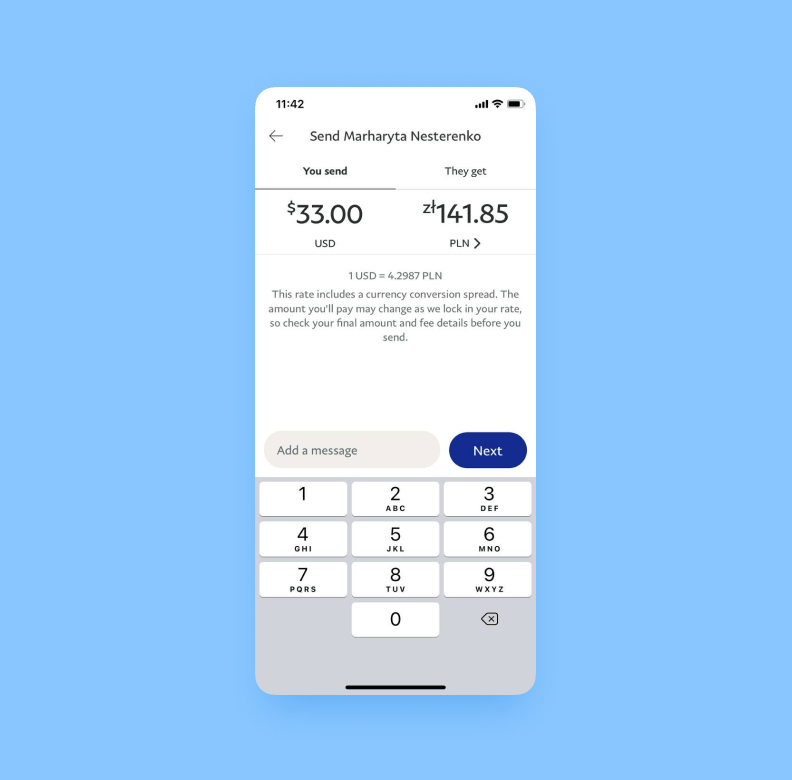 Transaction screen from PayPal app
