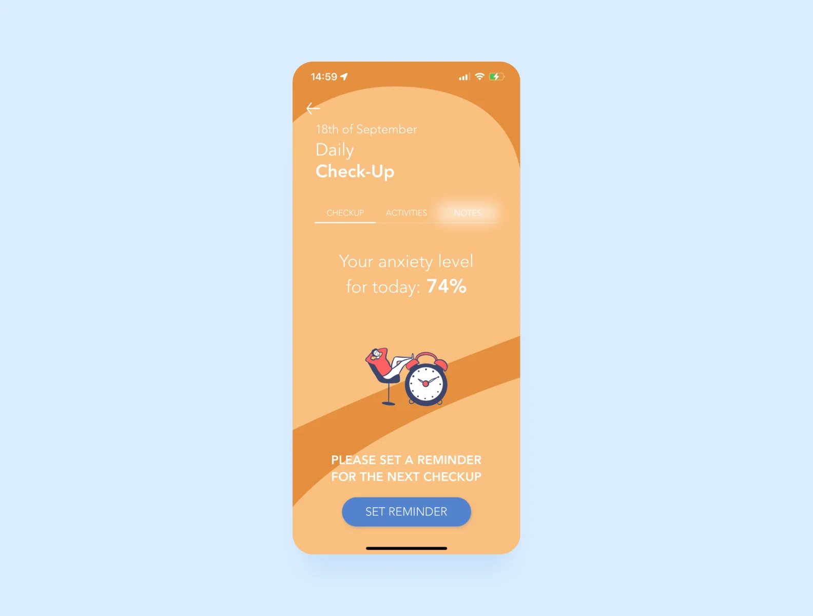 Daily check-up screen