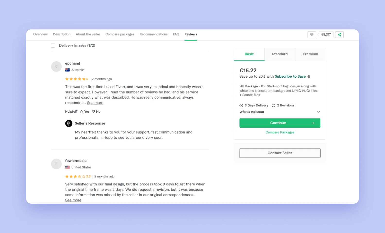 Fiverr review system screenshot